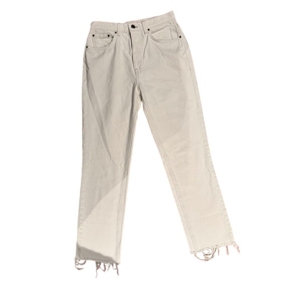 GRLFRND The Cassidy Mid Rise Straight Jeans White Raw Hem Size 26